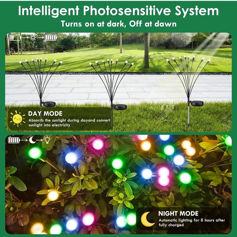 2025 Solar Lights Outdoor Waterproof, 2 Pack Garden Lights, 16 Firefly Lights - Picture 4 of 6